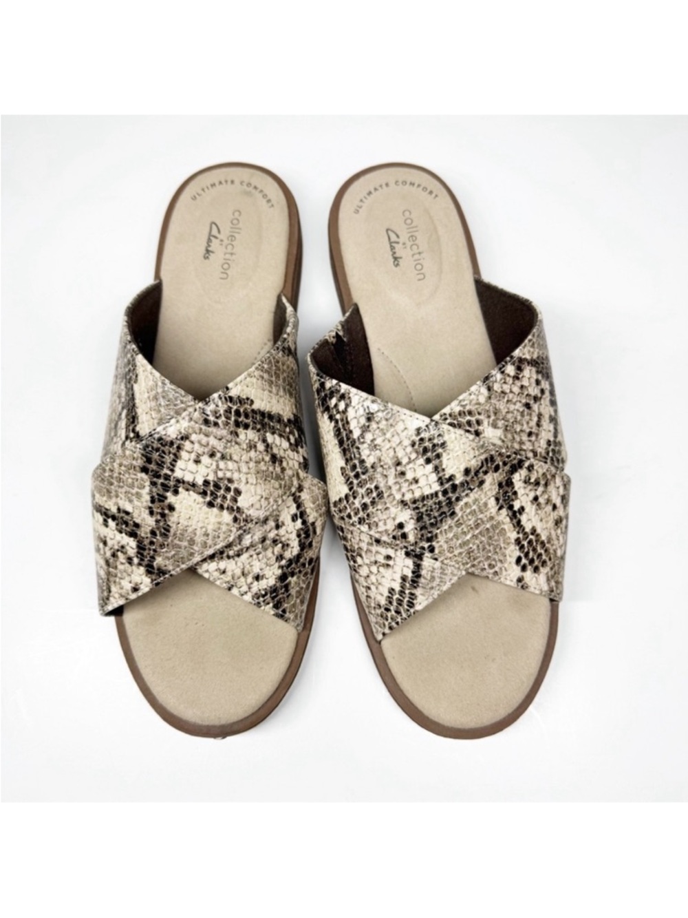 Clark’s Declan Ivy Snakeskin Print Slide Sandals
